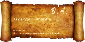 Biringer Aranka névjegykártya